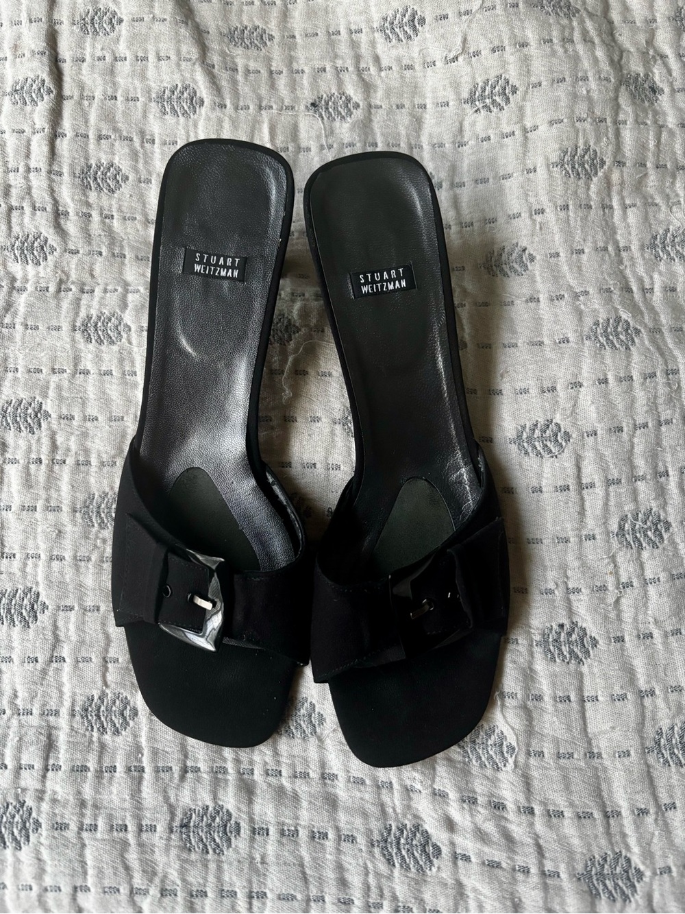 Stuart Weitzman Black Buckle Mule Heels